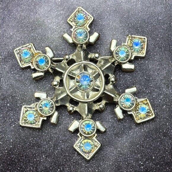 Christopher Radko Snowflake Pin Brooch Blue Rhinestones Silver-Tone Christmas - Picture 8 of 8